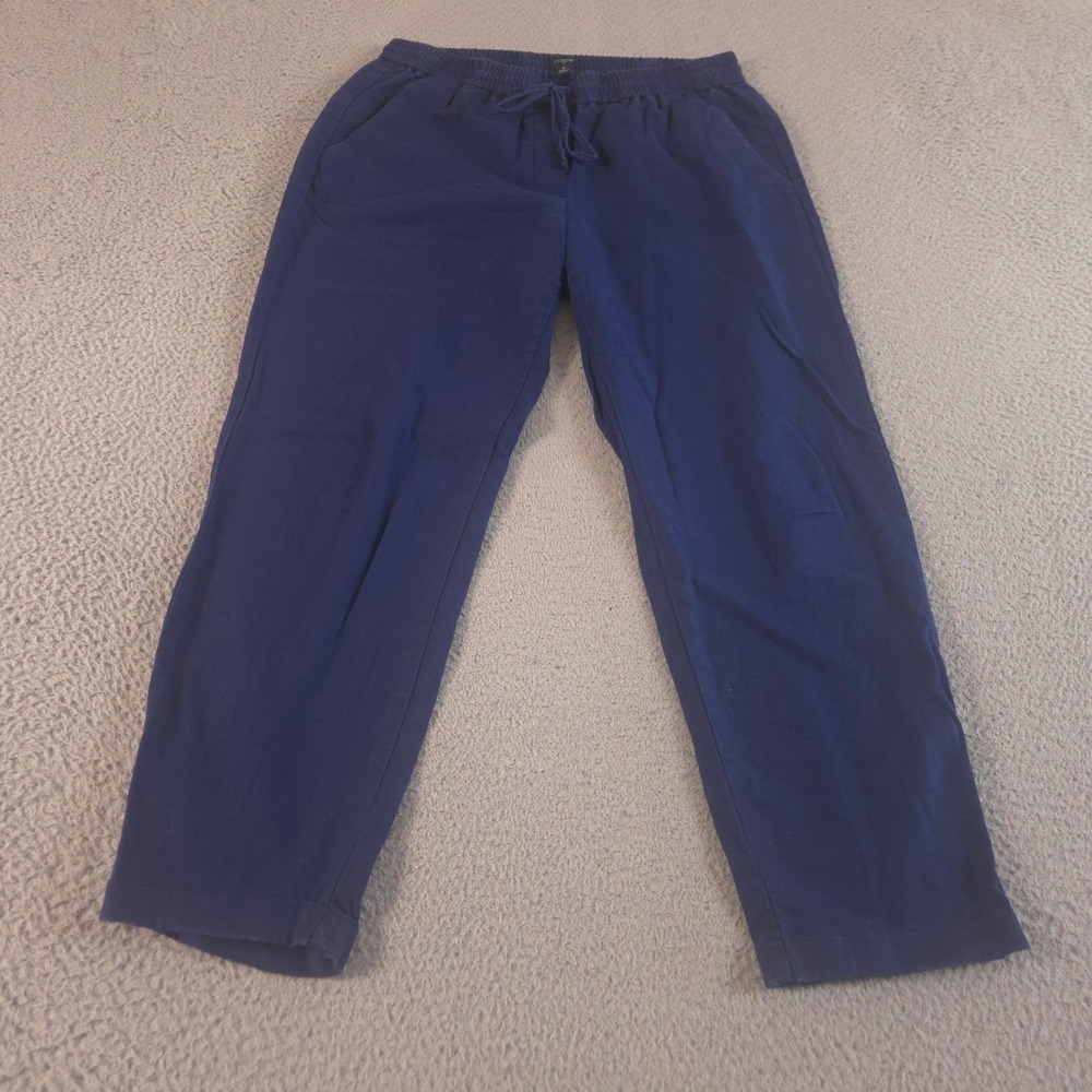 J.Crew Pants Womens 8 Navy Linen-Cotton Blend Drawstring Elastic Waist Tapered